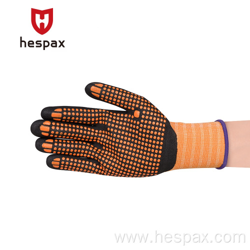 Hespax Orange 15 Gauge Nylon Microfoam Nitrile Gloves